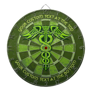 Green Celtic Knot Caduceus with Custom Text Dart Board