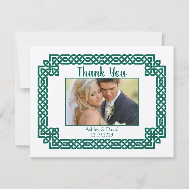 Green Celtic Knot Claddagh Irish Wedding Thank You (Front)