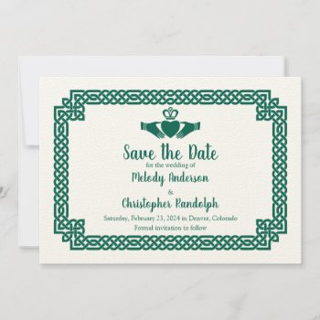 Green Celtic Knot Claddagh Wedding Save The Date by wasootch at Zazzle