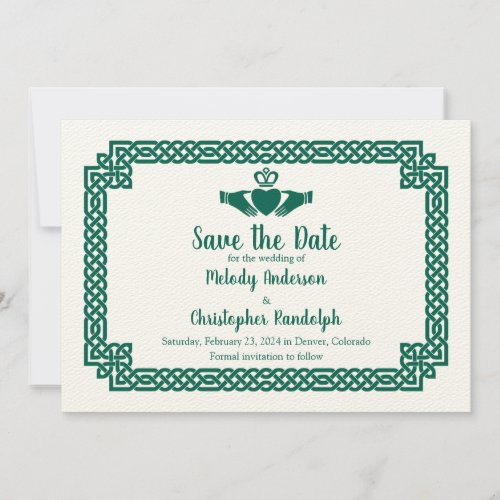 Green Celtic Knot Claddagh Wedding Save the Date