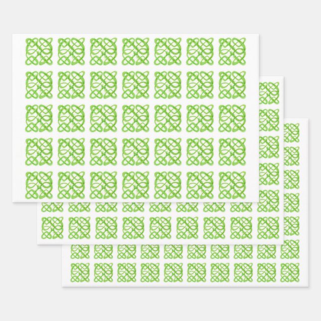 GREEN CELTIC KNOT Flat Sheet Wrapping Paper (Set)