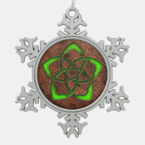Green celtic knot flower on genuine leather