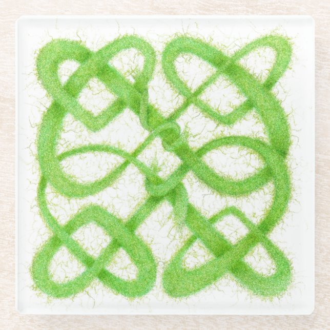 GREEN CELTIC KNOT Glass Coaster (Front)