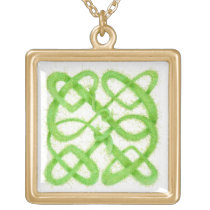 GREEN CELTIC KNOT Gold Finish Necklace
