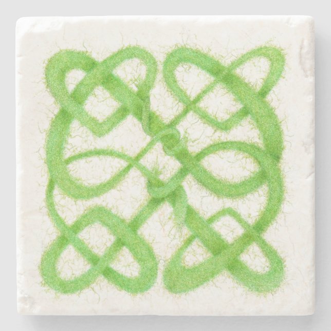 GREEN CELTIC KNOT Marble Stone Coaster (Front)