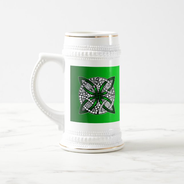 Green Celtic Knot Original Art Beer Stein (Left)
