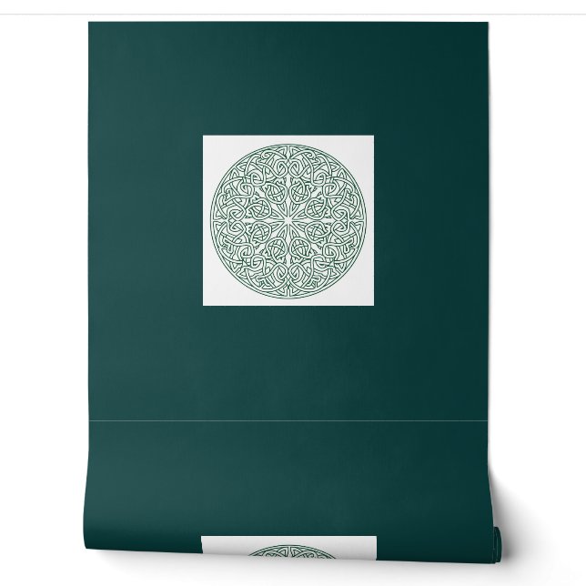 Green Celtic Knot Pattern Smooth Vinyl Wallpaper (Unrolling)