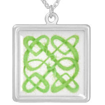 GREEN CELTIC KNOT Silver Finish Necklace