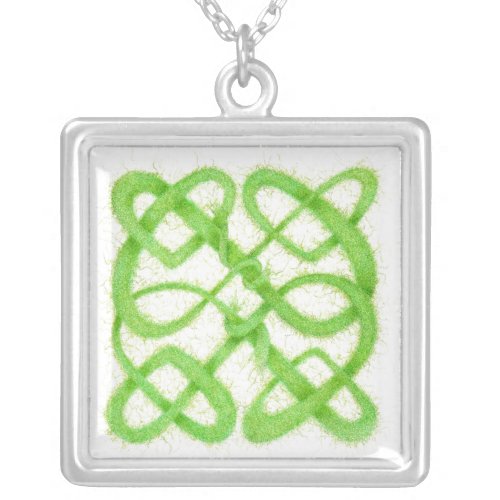 Green Celtic Knot Silver Finish Necklace