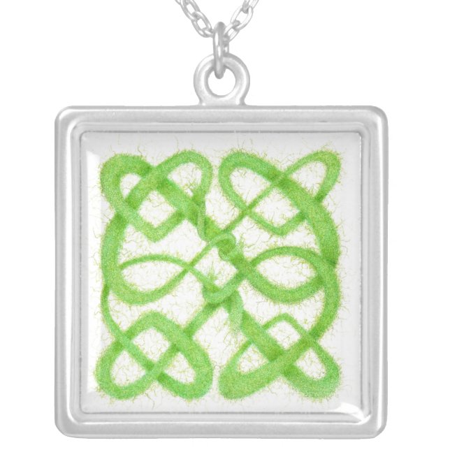 GREEN CELTIC KNOT Silver Finish Necklace (Front)