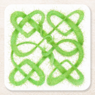 GREEN CELTIC KNOT Square Paper Coasters