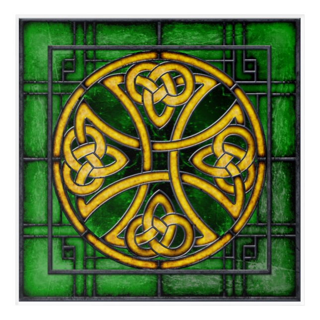 Green Celtic Knot Stained Glass Window Acrylic Print (Front)
