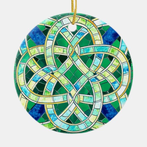 Green Celtic Knot Stone Mosaic Ceramic Ornament