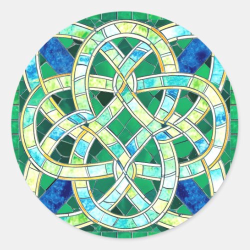 Green Celtic Knot Stone Mosaic Classic Round Sticker