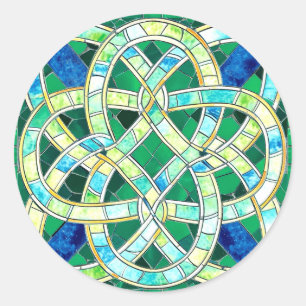 Green Celtic Knot Stone Mosaic Classic Round Sticker