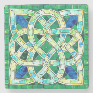 Green Celtic Knot Stone Mosaic Coaster