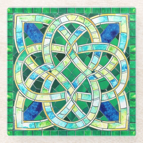 Green Celtic Knot Stone Mosaic Glass Coaster