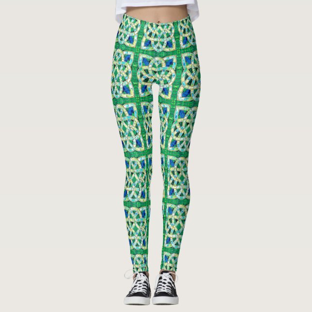 Green Celtic Knot Stone Mosaic Leggings (Front)
