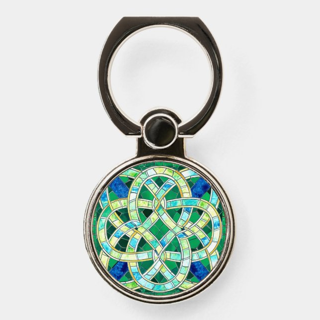 Green Celtic Knot Stone Mosaic Phone Ring Stand (Front)