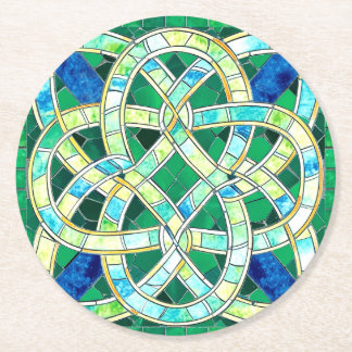 Green Celtic Knot Stone Mosaic Round Paper Coaster