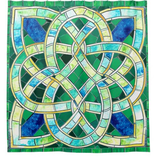 Green Celtic Knot Stone Mosaic Shower Curtain