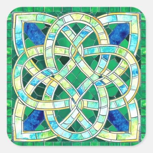 Green Celtic Knot Stone Mosaic Square Sticker