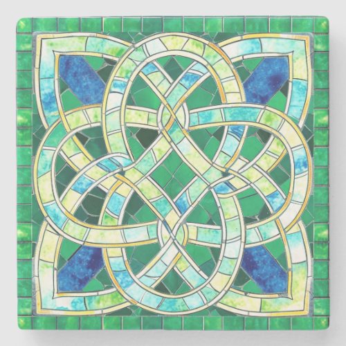 Green Celtic Knot Stone Mosaic Stone Coaster