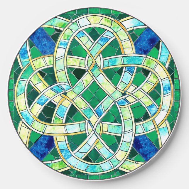 Green Celtic Knot Stone Mosaic Wireless Charger (Front)