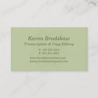 Green Celtic Knot Transcription Business Cards