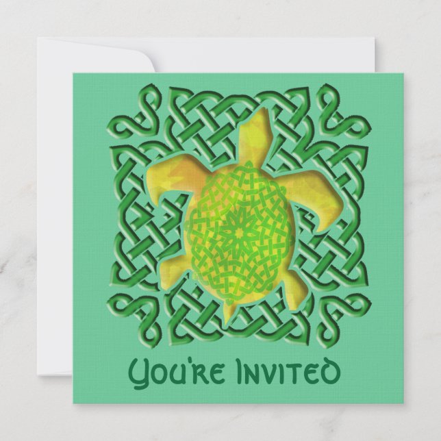 Green Celtic Knot Turtle Invitations (Front)