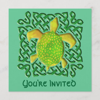 Green Celtic Knot Turtle Invitations