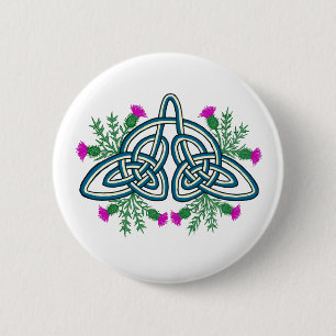 Green Celtic Knot with Purple Scottish Thistles Button