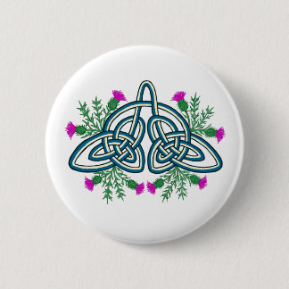 Green Celtic Knot with Purple Scottish Thistles Button