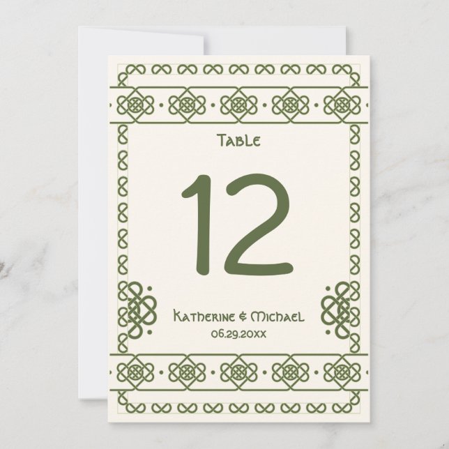 Green Celtic Knots Large Table Numbers (Front)