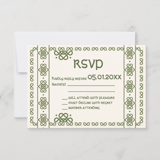 Green Celtic Knots Wedding RSVP Cards (Front)