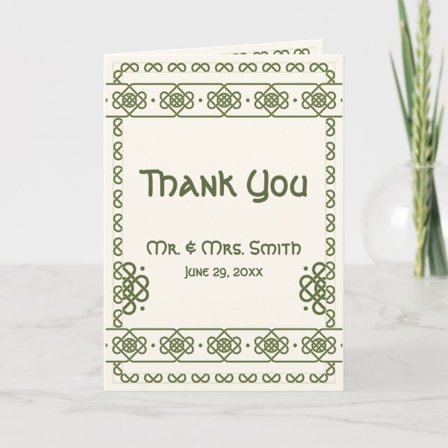 Green Celtic Knots Wedding Thank You Card (Front)
