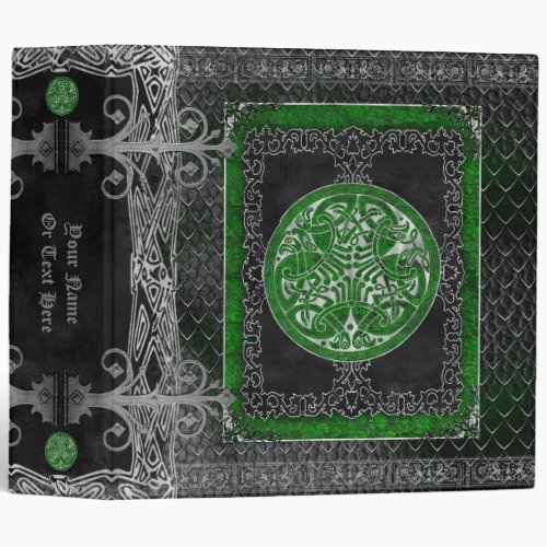 Green Celtic Medallion Gothic Grimoire Pagan 3 Ring Binder