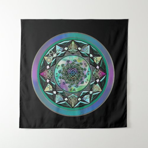 Green Celtic Mystical Mandala Wall Tapestry