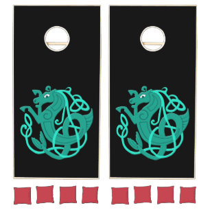Green Celtic Seahorse Cornhole Set