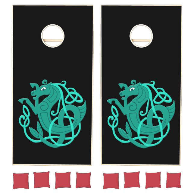 Green Celtic Seahorse Cornhole Set (Set)