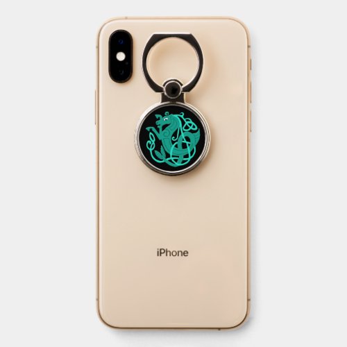 Green Celtic Seahorse Phone Ring Stand