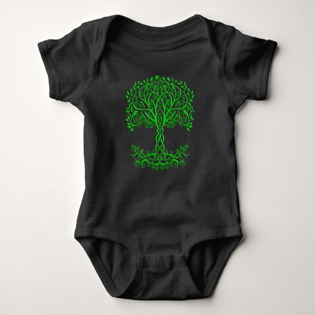 Green Celtic Tree Of Life Baby Bodysuit (Front)