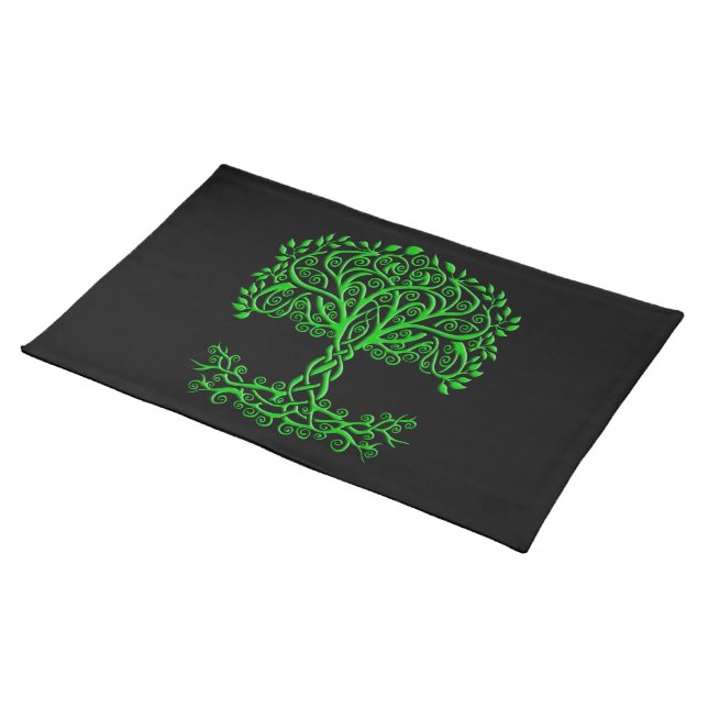 Green Celtic Tree Of Life Cloth Placemat (On Table)