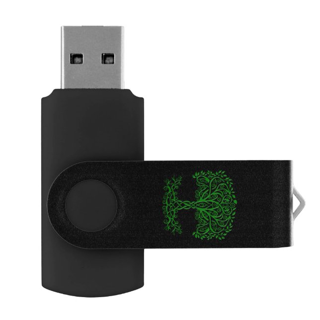 Green Celtic Tree Of Life Flash Drive (Opened)
