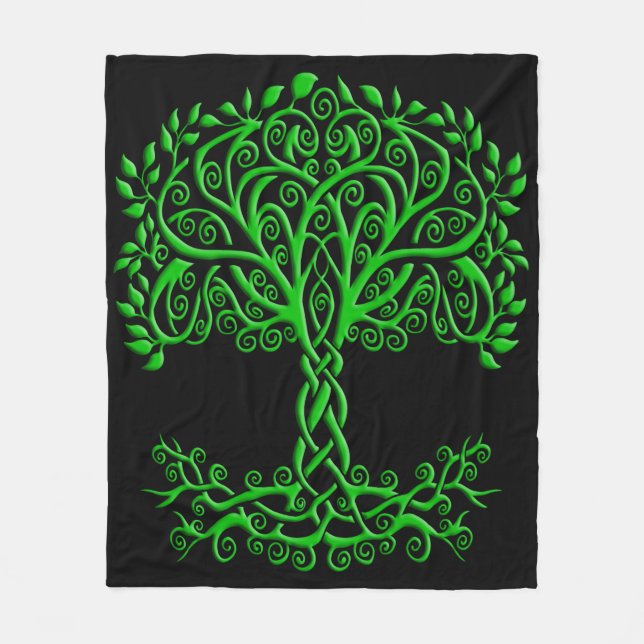 Green Celtic Tree Of Life Fleece Blanket (Front)