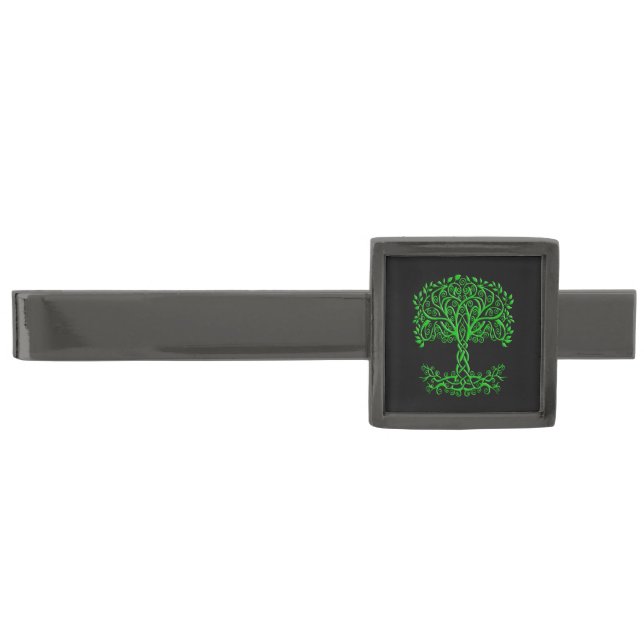Green Celtic Tree Of Life Gunmetal Finish Tie Bar (Front)