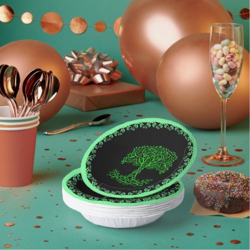 Green Celtic Tree Of Life Paper Bowls