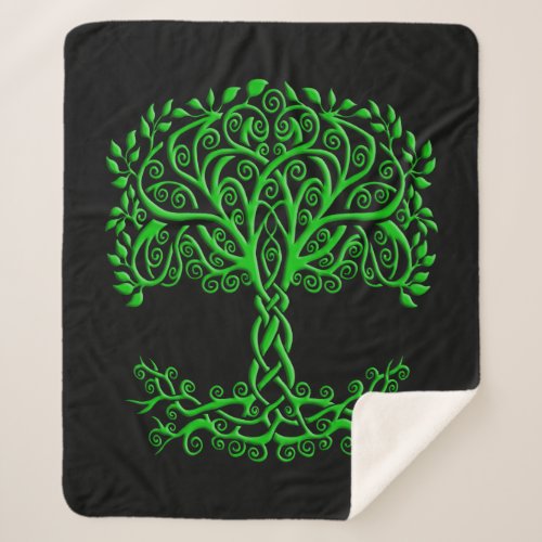 Green Celtic Tree Of Life Sherpa Blanket