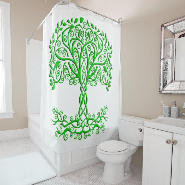 Green Celtic Tree Of Life Shower Curtain (In Situ)