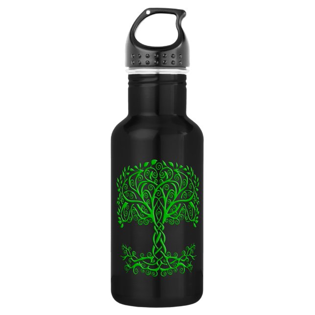 Green Celtic Tree Of Life Stainless Steel Water Bottle (Front)